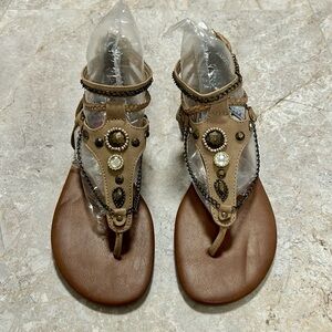 POP Tan Beaded Sandals | Size 7 | Excellent Condition